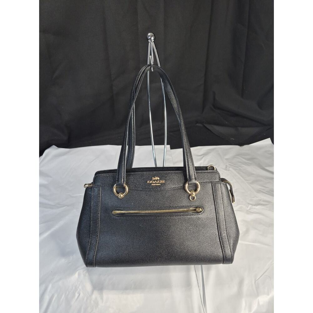 Coach C2852 Kailey Carryall Satchel HandBag Periwinkle Black Cross Grain Leather